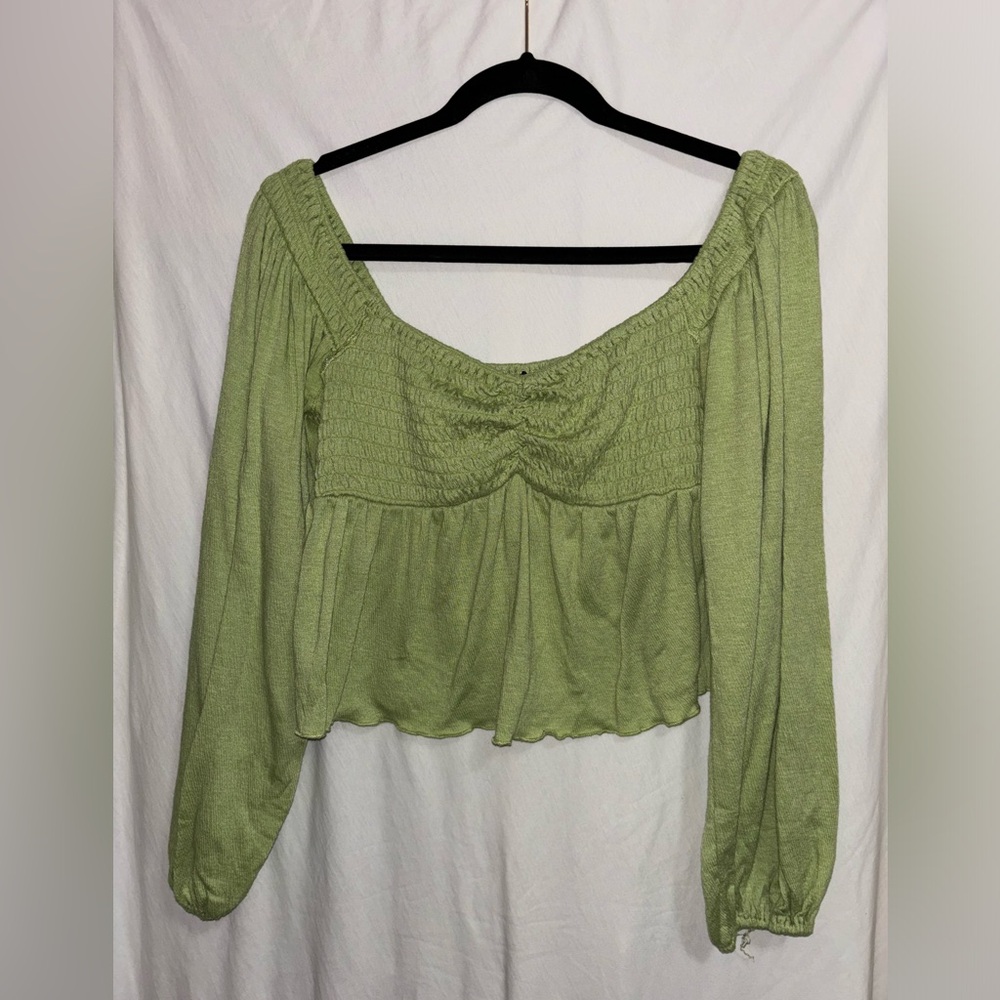 Lulus Ready for Spring Light Green Smocked Long Sleeve Top Size S